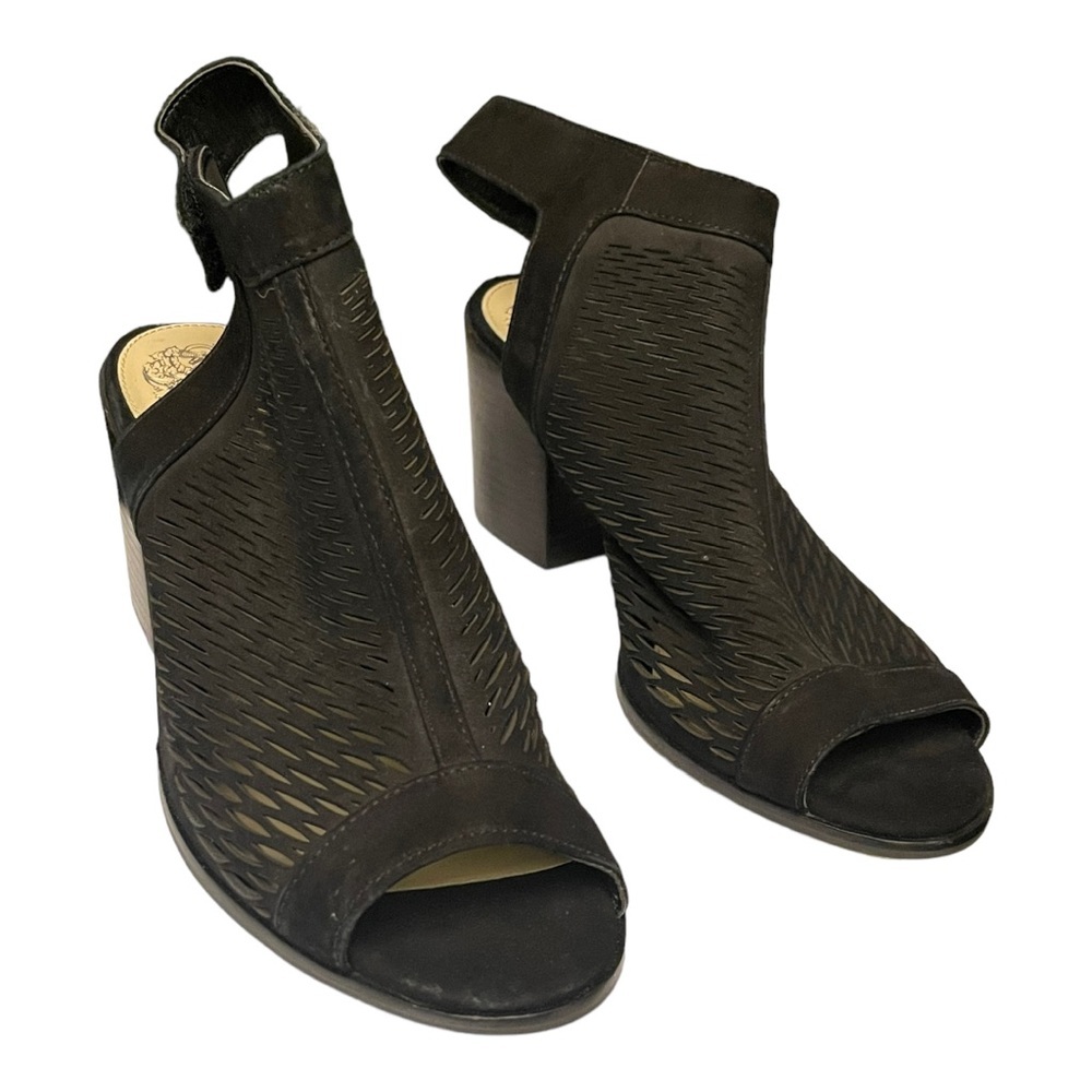 Vince Camuto Black Suede Peep Toe Slingback Ankle Bootie Shoes Size 7.5